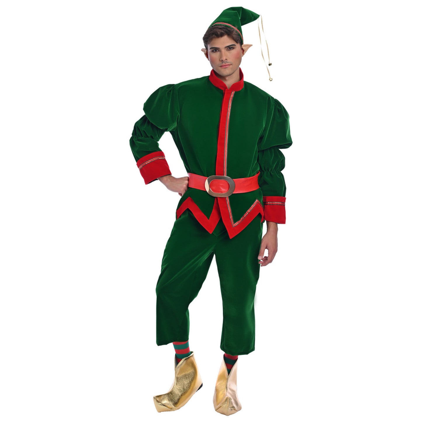 Christmas Green Velvet Elf Costume - Adult Male