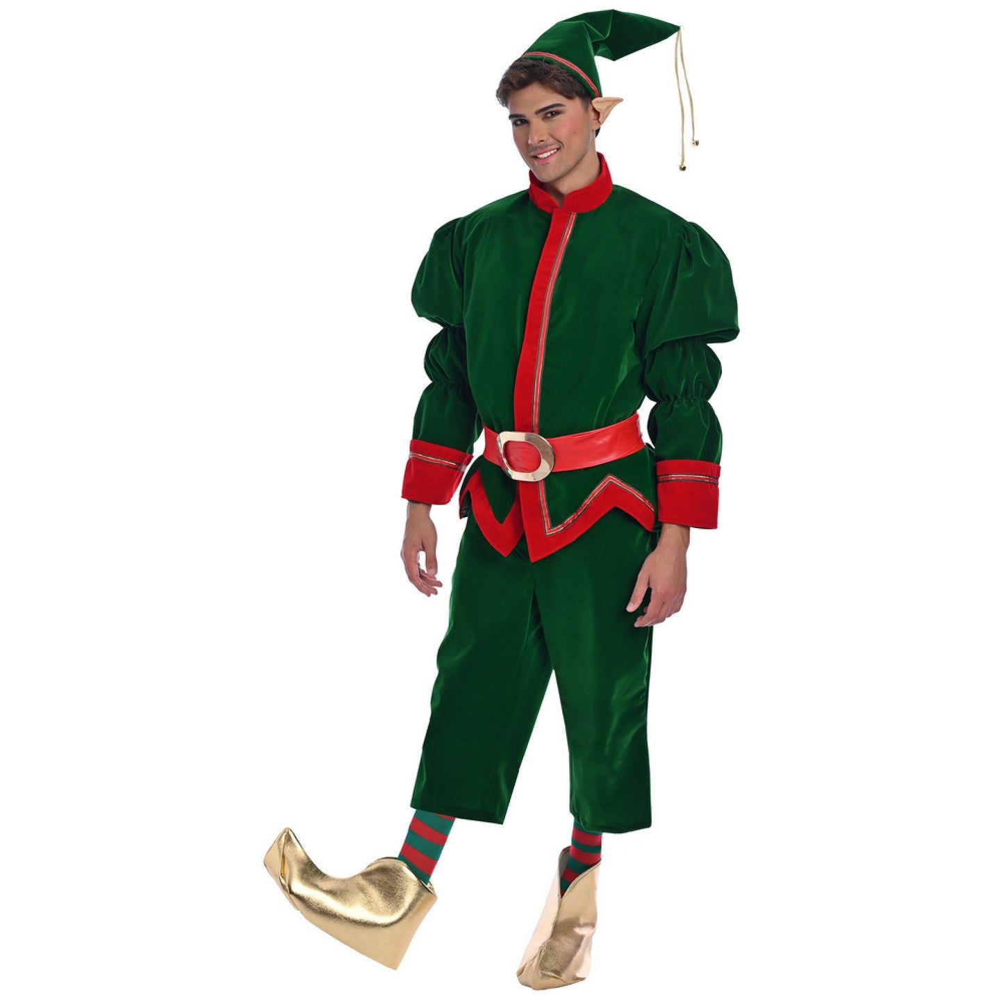 Christmas Green Velvet Elf Costume - Adult Male