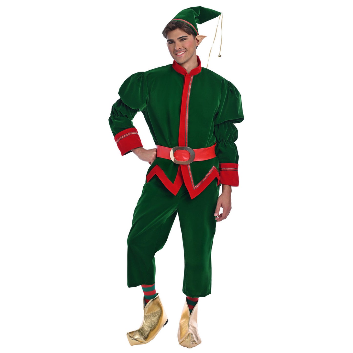 Christmas Green Velvet Elf Costume - Adult Male