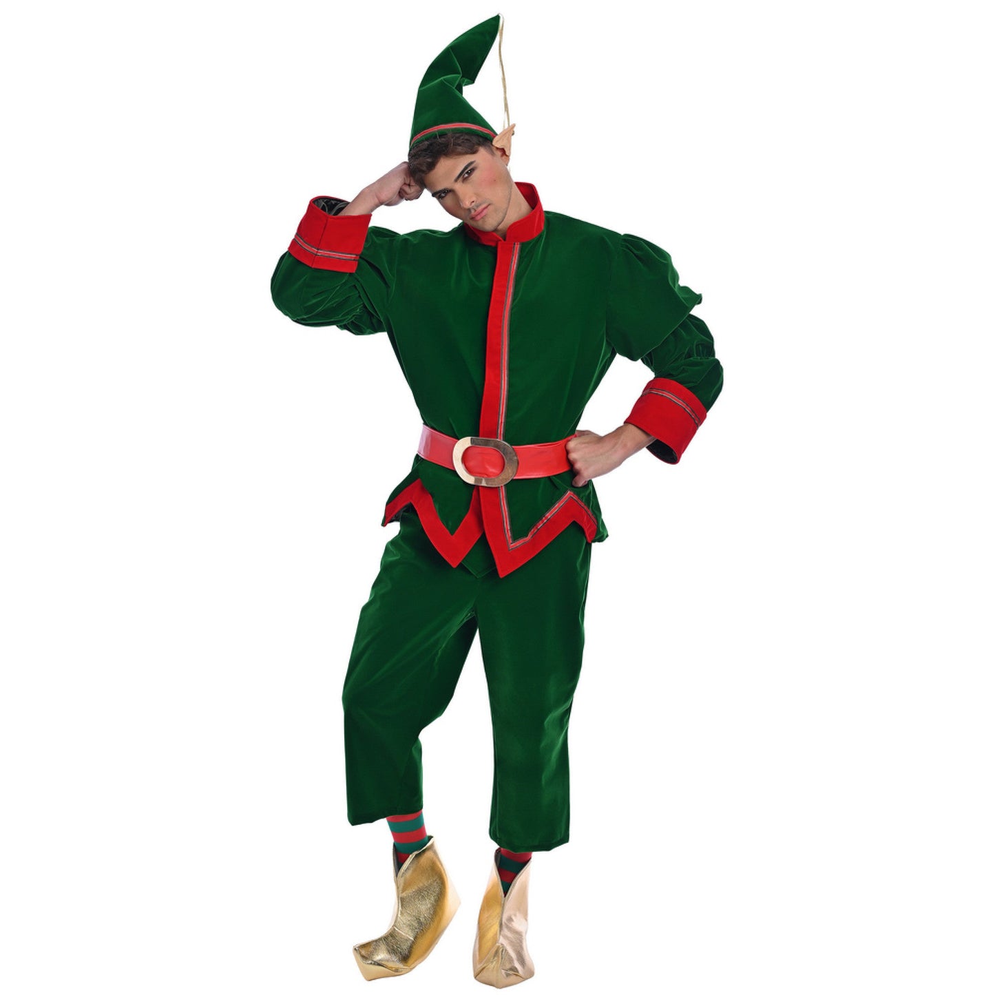 Christmas Green Velvet Elf Costume - Adult Male